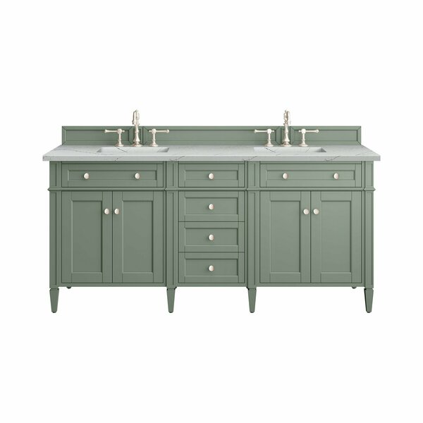 James Martin Vanities Brittany 72in Double Vanity, Smokey Celadon w/ 3 CM Ethereal Noctis Top 650-V72-SC-3ENC